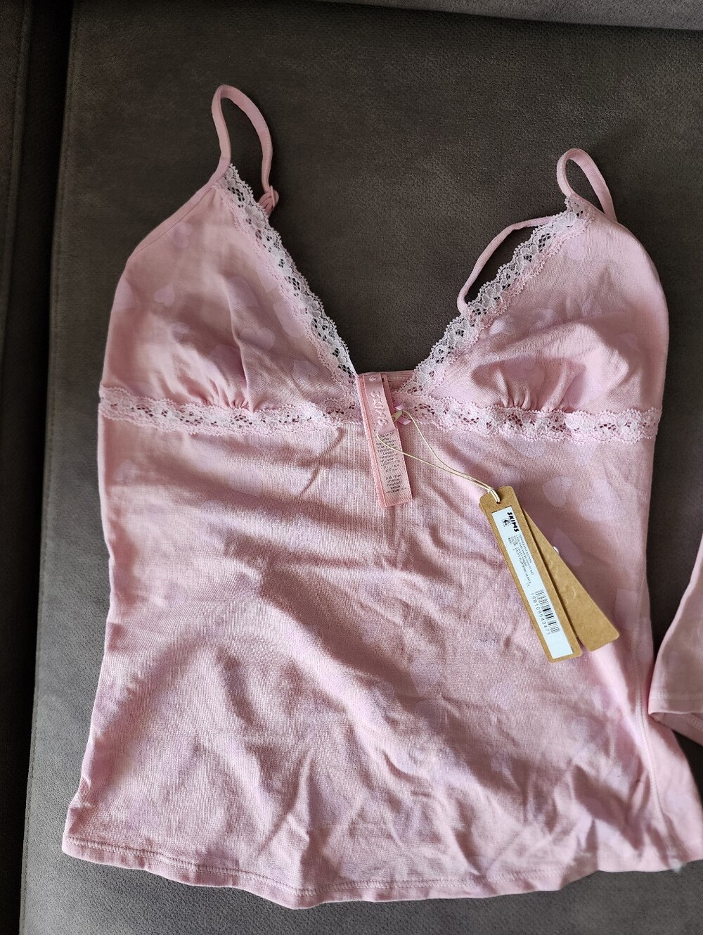 SKIMS Pink Hearts Lightweight Lace-Trim Camisole & Boyshort Set Size S - Picture 4 of 6
